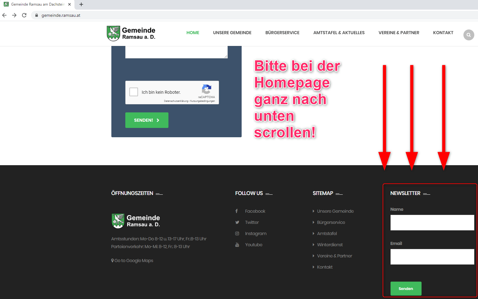 Bitte anmelden Gemeinde E-Mail-Newsletter - Gemeinde Ramsau am Dachstein